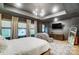 Modern main bedroom with dark walls, tray ceiling, chandelier, and a flat screen television at 1112 Drummond Ave, Charlotte, NC 28205