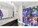 Well-lit bathroom with granite countertops, a stylish mirror, and an unique Avengers-themed shower curtain at 1212 Croft Dr, Fort Mill, SC 29708
