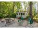 Charming outbuilding with a porch, offering a peaceful retreat in the lush, green backyard at 1220 Oakwood Ave, Gastonia, NC 28052