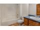 Bathroom featuring a tub shower combo, vanity with sink, and toilet at 3720 Lanes Creek Rd, Marshville, NC 28103