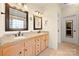 Bathroom features a double sink vanity with granite counters and tile floors at 4098 Kiser Cove Ln, Terrell, NC 28682