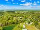 The aerial view showcases a picturesque town surrounded by lush green trees and a clear blue sky at 4375 Creek Ave, Midland, NC 28107