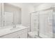 Bathroom featuring a white vanity, toilet, shower and a framed shower door at 5016 Poplin Vly, Cherryville, NC 28021