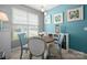 Charming dining area with bright blue walls, a round table, and a built-in storage unit at 969 Copperstone Ln, Fort Mill, SC 29708
