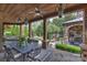 Covered outdoor living space with pool, stone fireplace, and lush landscaping at 1012 Clover Crest Ln, Weddington, NC 28104