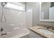 Bright bathroom featuring tub-shower combo with granite vanity at 1314 39Th Street Sw Cir, Hickory, NC 28602