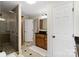 Well-lit bathroom with a large glass shower, granite countertop, and tile floors at 1736 Cavendale Dr, Rock Hill, SC 29732