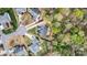 An aerial view of a real estate property showing the boundaries of the land and surrounding homes at 1840 Sapona Ct, Denver, NC 28037
