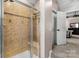 Shower features glass door, tile and a small bench for relaxing at 1840 Sapona Ct, Denver, NC 28037