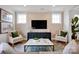 Cozy living room featuring modern decor, a patterned rug, and a black media console at 221 Davidson Gateway Dr, Davidson, NC 28036