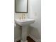 Modern bathroom featuring a pedestal sink with gold faucet and stylish mirror at 4609 Hedgemore Dr # I, Charlotte, NC 28209