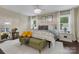 Bright main bedroom features a chandelier, bench seat, and hardwood floors at 4808 Truscott Rd, Charlotte, NC 28226