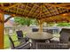 Backyard gazebo provides an outdoor dining area with a round table and seating at 5519 Burning Ridge Dr, Monroe, NC 28110