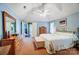 Primary bedroom with carpeted floors, blue walls, natural light, and ensuite access at 6420 Conifer Cir, Indian Trail, NC 28079