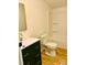 Bathroom featuring a bright-green vanity with a modern sink and a toilet and shower combination at 1031 Lester Trl, Iron Station, NC 28080