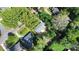 An aerial view of a single-Gathering home, nestled within a lush neighborhood, featuring a spacious driveway and manicured lawns at 2038 Sandhurst Dr, Charlotte, NC 28205