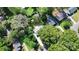Aerial view of a single Gathering home surrounded by lush greenery and mature trees in a peaceful neighborhood at 2038 Sandhurst Dr, Charlotte, NC 28205