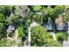 Aerial view of a charming home with a long driveway, surrounded by mature trees and well-maintained lawns at 2038 Sandhurst Dr, Charlotte, NC 28205