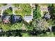 An aerial perspective of a house with a long driveway, verdant trees, and neighboring homes in a suburban setting at 2038 Sandhurst Dr, Charlotte, NC 28205