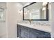 Bathroom with a double sink vanity with a modern countertop and backsplash tile at 2470 Highway 557 Rd, Clover, SC 29710