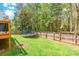 Lush backyard featuring well-maintained lawn, a trampoline, and a sturdy wooden fence at 4058 Canvas Ave, Rock Hill, SC 29732