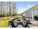 Beautiful backyard with fire pit, stone patio, and seating, perfect for entertaining and relaxing outdoors at 4427 Bright Rd, Charlotte, NC 28214