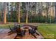 Backyard fire pit with stone surround and Adirondack chairs, ideal for outdoor entertaining at 4427 Bright Rd, Charlotte, NC 28214