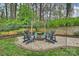 Charming backyard fire pit area with Adirondack chairs, creating a cozy outdoor retreat at 9025 Shields Dr, Huntersville, NC 28078
