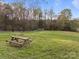Grassy yard with wooden picnic table and a white fence in the background at 11170 Nc Hwy 73 E Hwy, Mount Pleasant, NC 28124