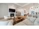 Open concept living room with hardwood floors, a fireplace, a modern TV, and seamless access to the kitchen at 1402 Encore Ln, Waxhaw, NC 28173