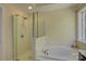 Bathroom featuring a walk-in shower and a soaking tub at 14103 Grand Traverse Dr, Charlotte, NC 28278
