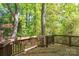 Wooden deck surrounded by lush trees, creating a serene and private outdoor space at 19113 Southport Dr, Cornelius, NC 28031