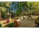 Serene backyard featuring patio with outdoor seating, lush landscaping, and mature trees offering shade and privacy at 206 Coburn Ct, Fort Mill, SC 29715