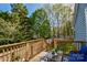 Wooden back deck overlooking the backyard with plants and patio furniture at 2731 Bishopton Pl, Charlotte, NC 28216