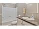 Neat bathroom with shower-tub combo and a bright vanity with sink and faucet at 2749 Old Nation Rd, Fort Mill, SC 29715