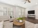 Bright living room featuring hardwood floors, a ceiling fan, and large windows with blinds at 4141 Polluck Way, Charlotte, NC 28209