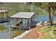 Waterfront property featuring a private boat shelter, providing convenient access and protection for your watercraft at 458 Pinehaven Dr, Badin Lake, NC 28127