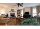 Comfortable living room featuring a cozy fireplace and a ceiling fan at 6307 Roanoke Dr # 17, Kannapolis, NC 28081