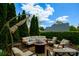 Beautiful outdoor patio featuring comfortable seating arrangements and well-maintained landscaping with blue skies at 8621 Sequoia Grove Ln, Charlotte, NC 28214