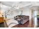 This spacious living room features a coffered ceiling, hardwood floors, and lots of space at 10161 Castlebrooke Dr, Concord, NC 28027