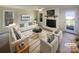 Staged living room featuring a brick fireplace, neutral walls, and stylish furniture and decor at 1090 Briarcliff Rd, Mooresville, NC 28115