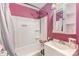 Bathroom with white tub shower and vanity with medicine cabinet provides a clean space at 206 Friedheim Rd, Rock Hill, SC 29730