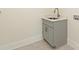 Convenient laundry room featuring grey cabinetry, white countertop, and a stainless steel sink at 2909 Hanson Dr, Charlotte, NC 28207