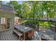 Covered deck with outdoor dining furniture overlooking lush greenery and a backyard at 2915 Cross Country Rd, Charlotte, NC 28270