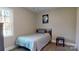 Cozy bedroom with wood-look floors, a window, and a gray bedspread at 314 Bass Ln, Charlotte, NC 28270