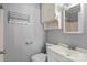 The bathroom offers vanity, toilet and medicine cabinet in a compact space at 394 Efird St, Gastonia, NC 28054
