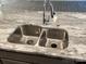 Close-up of a double basin sink with a modern faucet and sleek countertop at 5126 Rocky River Crossing Rd, Harrisburg, NC 28075