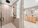 Contemporary bathroom with a glass-enclosed shower and modern fixtures at 117 Wrenwood Ln, Charlotte, NC 28211