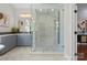Luxury bathroom featuring glass enclosed shower and marble floors at 2840 Wheatfield Ct, Lincolnton, NC 28092