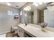 Bright bathroom with a large mirror, a vanity with storage, a toilet, and charming decor to add elegance at 9052 Meadowmont View Dr, Charlotte, NC 28269